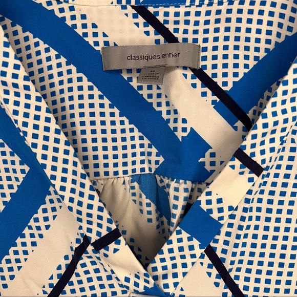 Classiques Entier Sleeveless White, Blue and Black Patterned Blouse, Size M - Picture 5 of 5